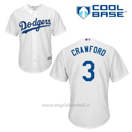 Maglia Baseball Uomo Los Angeles Dodgers Carl Crawford 3 Bianco 1ªCool Base